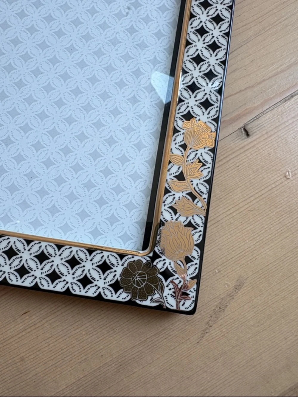 Anthropologie Black, White and Gold Floral Picture Frame - 5”x7” photo